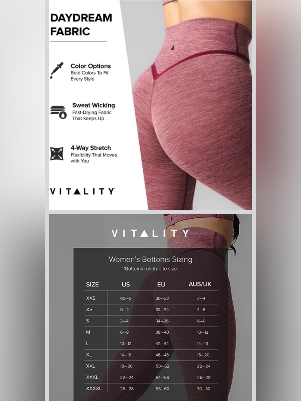 Vitality Daydream Mauve Women's Leggings XXXL Crossover High-Waisted Pull On - Picture 3 of 10
